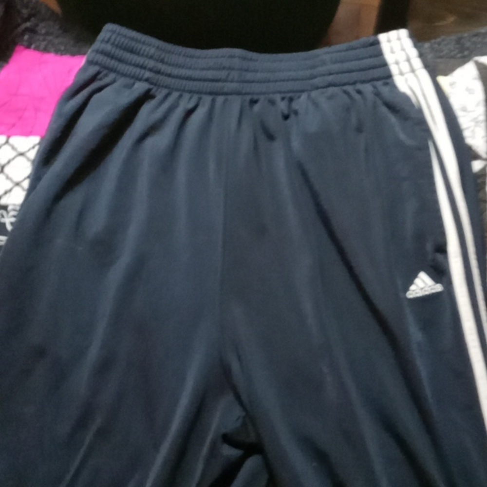 Adidas Men's Navy and White Stripes Sweatpants size Medium Jogger Drawstring